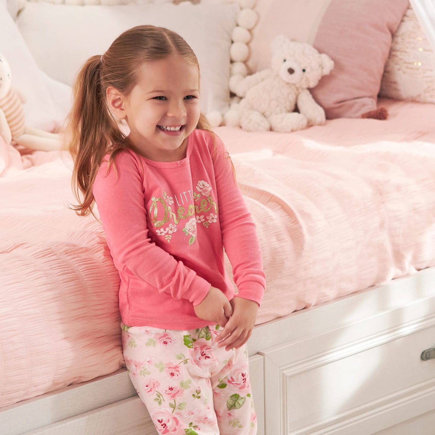 Gerberbaby Girlstoddler Snug Fit 4-Piece Pajama Setpink Rose18 Months