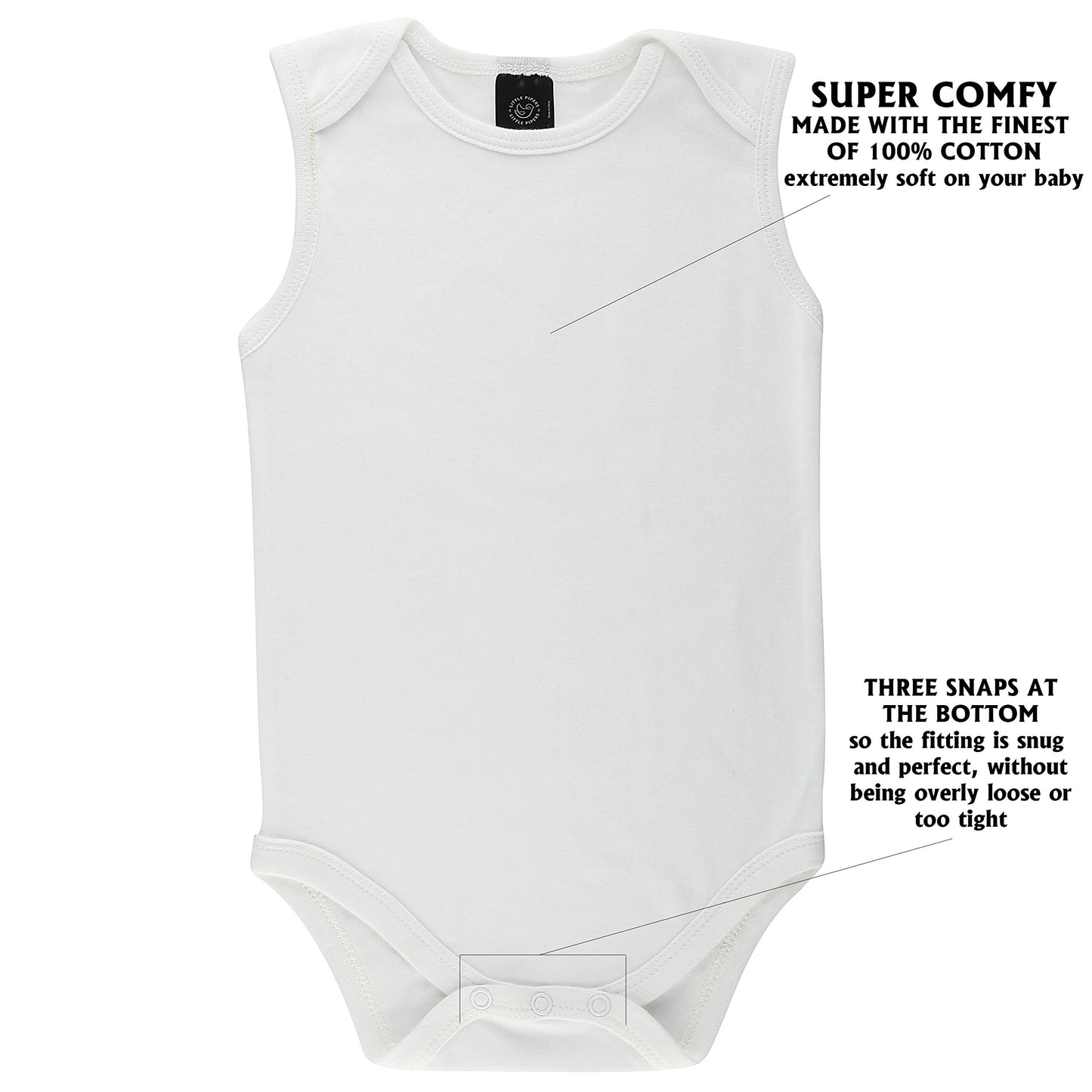 Little Pipers Baby Soft Natural Cotton White Undershirts Bodysuits (White Sleeveless (3Pk), 12-18 Months)