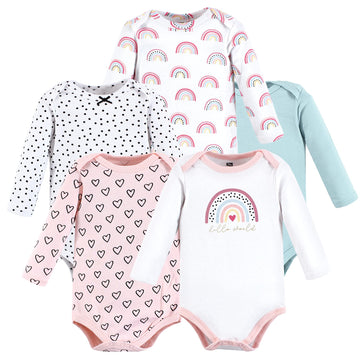 Hudson Baby Baby Girls Cotton Long-Sleeve Bodysuits And Toddler T Shirt Set, Modern Rainbow 5-Pack, 3-6 Months Us