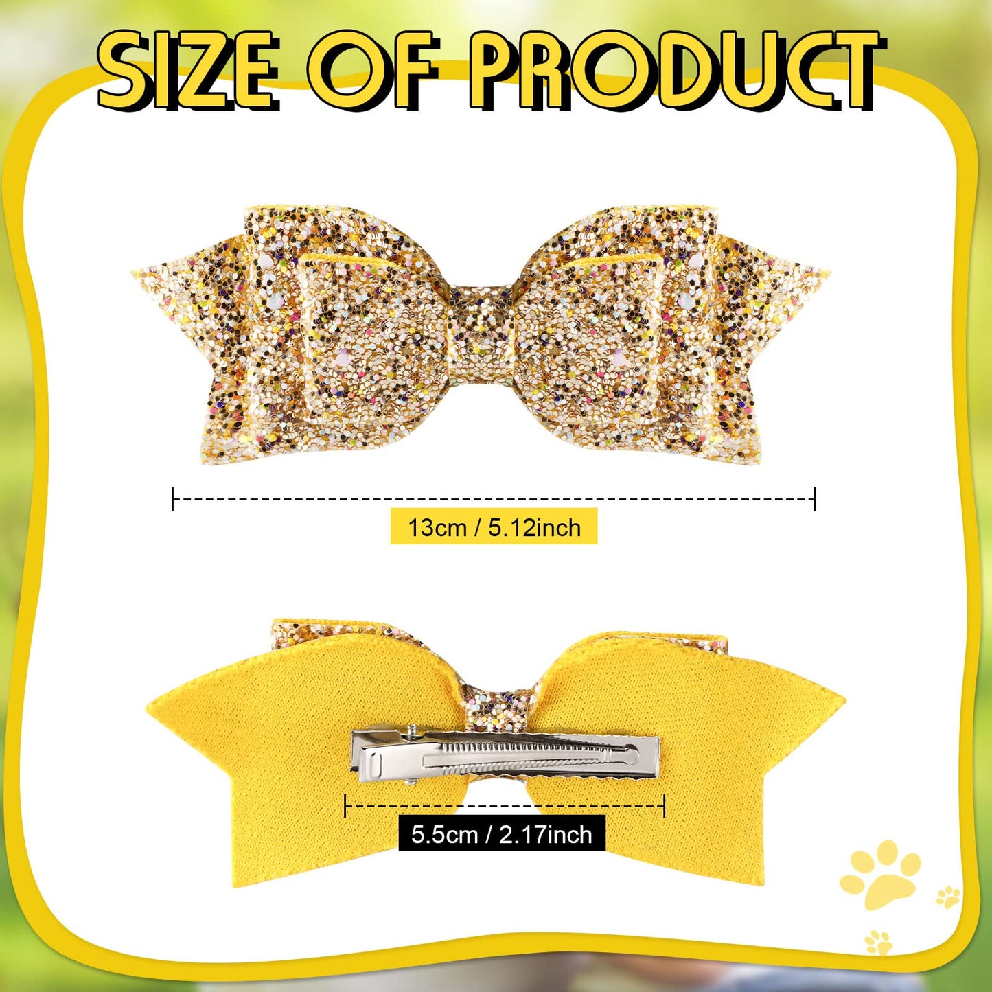 6 Pcs 5 Inch Glitter Sequin Boutique Hair Clips - Sparkly Bowed Accessories For Baby, Toddler, Teen Girls (Gold)