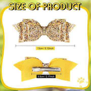 6 Pcs 5 Inch Glitter Sequin Boutique Hair Clips - Sparkly Bowed Accessories For Baby, Toddler, Teen Girls (Gold)