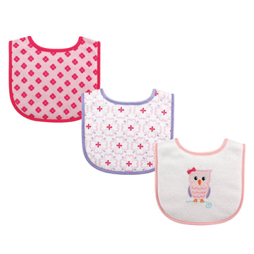 Luvable Friends Unisex Baby Cotton Drooler Bibs With Fiber Filling, Owl, One Size