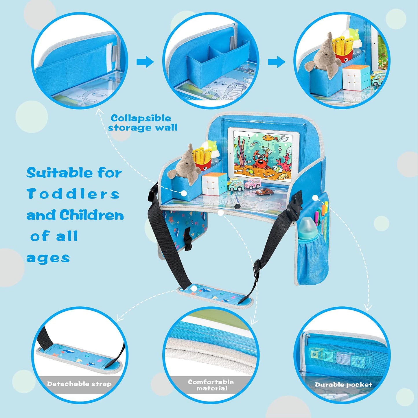 Menzoke Kids Travel Tray, Car Seat Tray For Kids Travel, Toddler Essentials Girls With Tablet Holder, Road Trip Essentials With