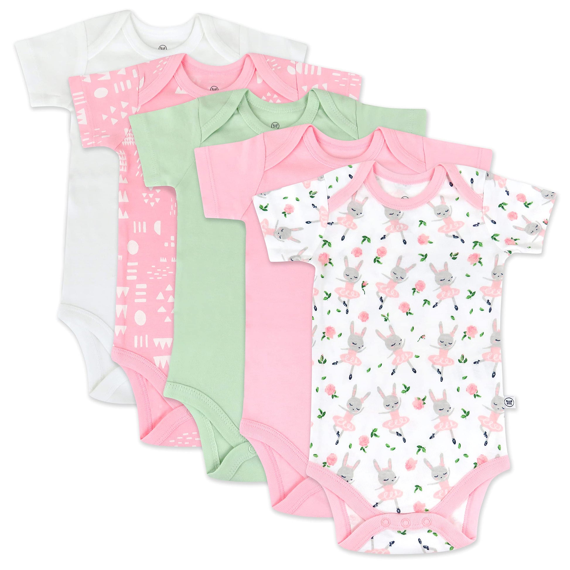 Honestbaby Short Sleeve Bodysuits One-Piece 100% Organic Cotton For Infant Baby Girls, 5-Pack Tutu Cute, Newborn