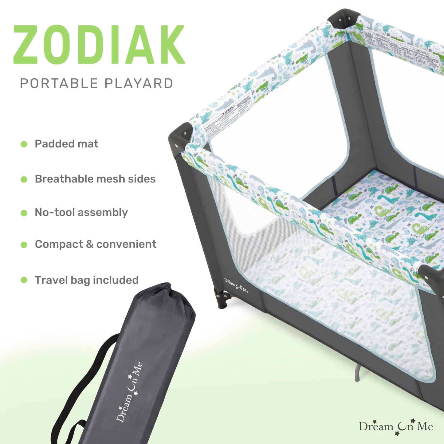 Dream On Me Zodiak Portable Playard In Grey And Green, Lightweight, Packable And Easy Setup Baby Playard, Breathable Mesh Sides