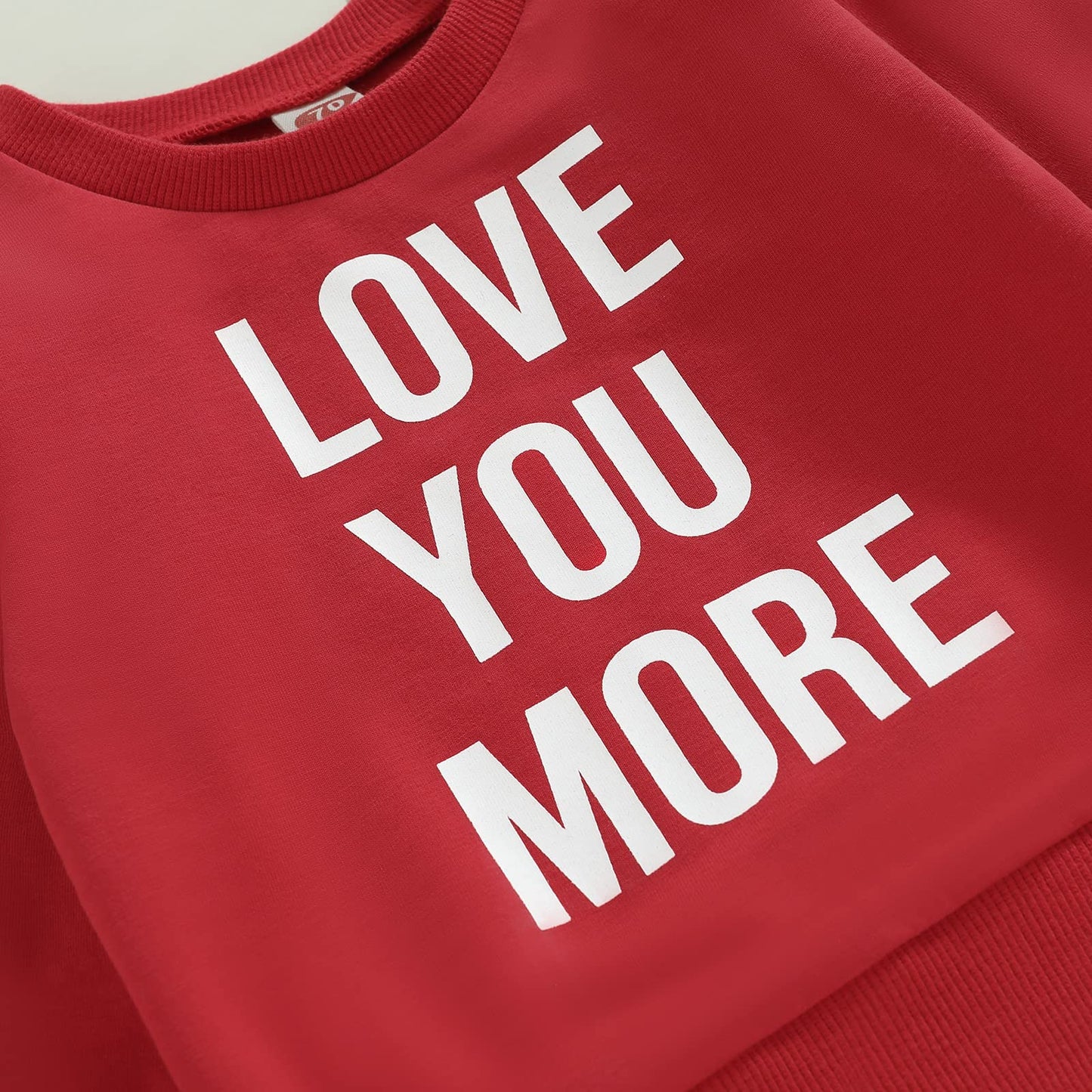 Beqeuewll Baby Boy Girl Valentines Day Outfit Love You More Letter Baby Sweatshirt Long Sleeve Shirt Tops(Love You More-Red, 6-1