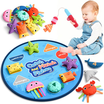 Coogam Montessori Toys for 1 2 3 Year Old, Cloth Fishing Game for Toddlers Gift, Color Sorting & Shape Learning Toys 6-12-18 Mon