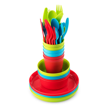 Plaskidy Kids Plastic Dinnerware Set - 36 Pc Reusable Children'S Dinner Set Microwave/Dishwasher Safe Bpa Free Toddler Dishes Di