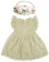 Bgfks Baby Girl Tutu Dress Elegant Lace Pom Pom Flutter Sleeve With Flower Headband Set(Cream,4T)