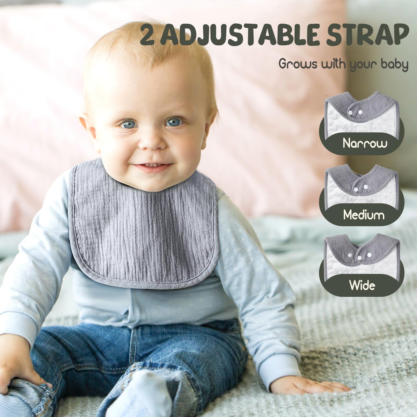Poikshark 6-Pack Baby Bibs For Unisex Boys Girls, Muslin Drooling And Teething Bibs For Infant, Newborn, Soft Cotton Baby Drool