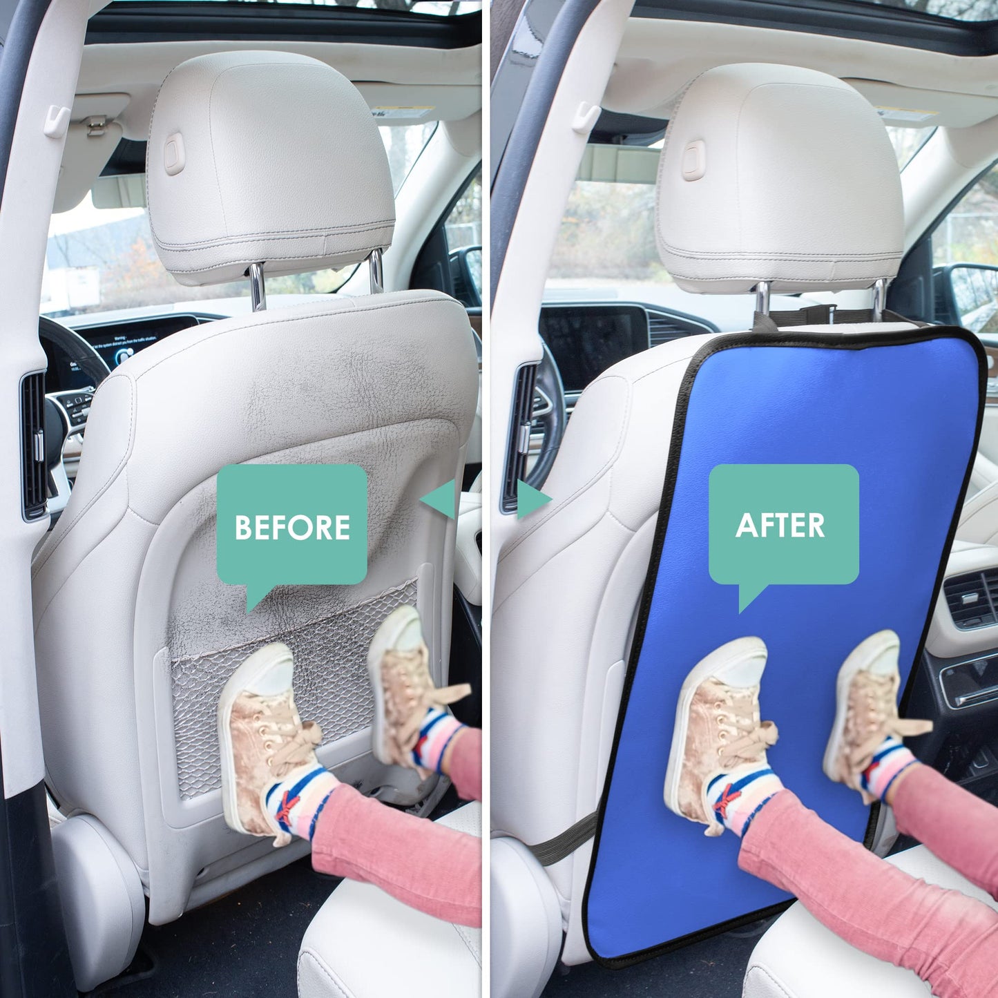 Fh Group Faux Leather Auto Seat Back Kick Protectors, Heavy Duty Car Kick Mats For Kids -2-Pack Back Seat Protector For Driver A