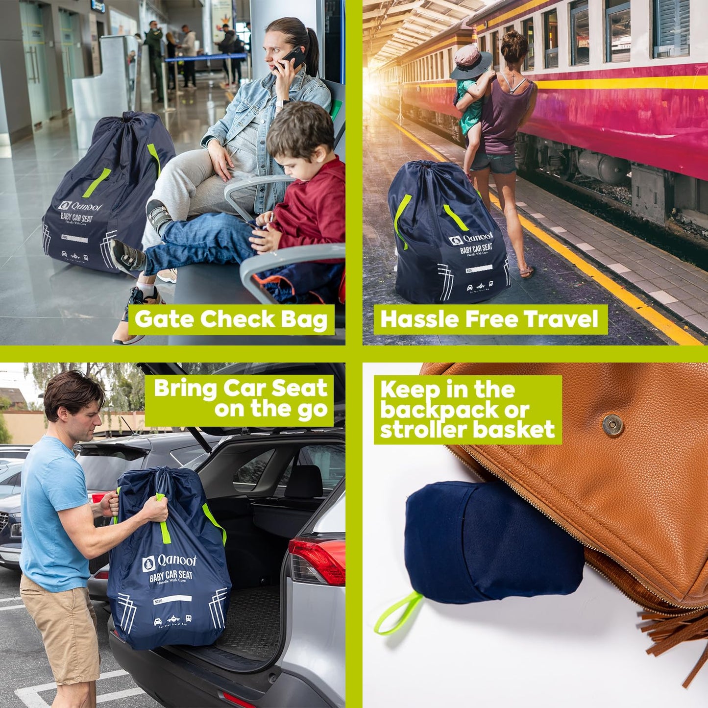 Qanoot Car Seat Travel Bag For Airplane - Durable Hand Carry Style Car Seat Bag, Car Seat Bags For Air Travel, Fits Convertible,