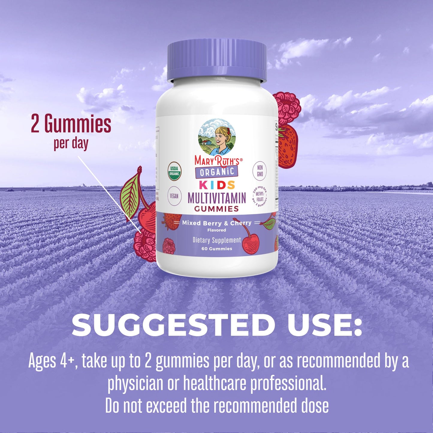 Kids Vitamins By Maryruth'S | Usda Organic | Kids Multivitamin Gummies For Ages 4+ | Vegan | Non-Gmo | Only 2 Gummies A Day | 60