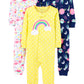 Simple Joys by Carters Toddler Girls 3-pack Snug-fit Footless Cotton Pajamas, dinosaur, space, rainbow, 3T