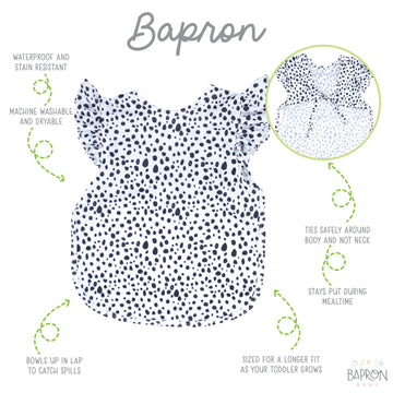 Bapronbaby Flutter Organic Dot Bapron - No Neck Tie Safer Bib For Baby & Toddler - Soft Waterproof Stain Resistant - Machine Was