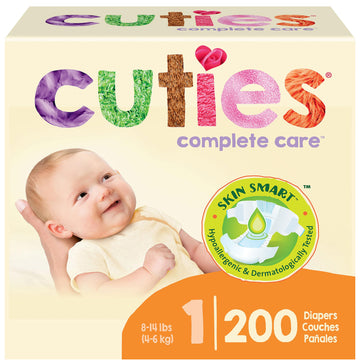 Cuties | Skin Smart, Absorbent & Hypoallergenic Diapers With Flexible & Secure Tabs | Bulk Case | Size 1 | 200 Count