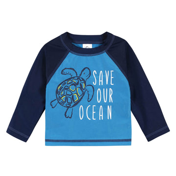 Gerber Baby Boy'S Toddler Long Sleeved Rashguard Swim Bathing Suit Set, Green Turtles, 5T
