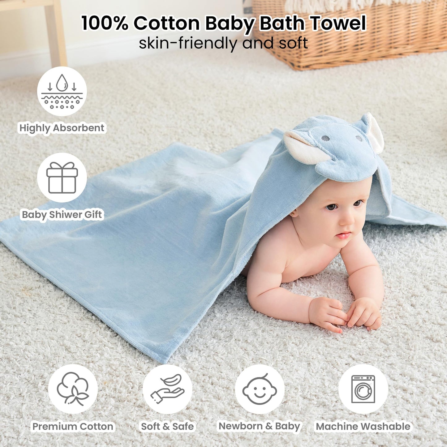 Softan 2 Pack Baby Hooded Towels, Premium Soft Cotton Baby Bath Towels With Hood, Extra Thick And Super Absorbent, Essential For