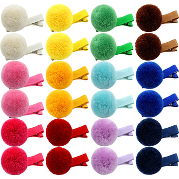 Cinaci Hair Clips, 24 Pack 1.2 Inch Candy Colorful Pom Pom Alligator Hair Clips With Small Cute Puffy Fuzzy Pompoms, Hair Access