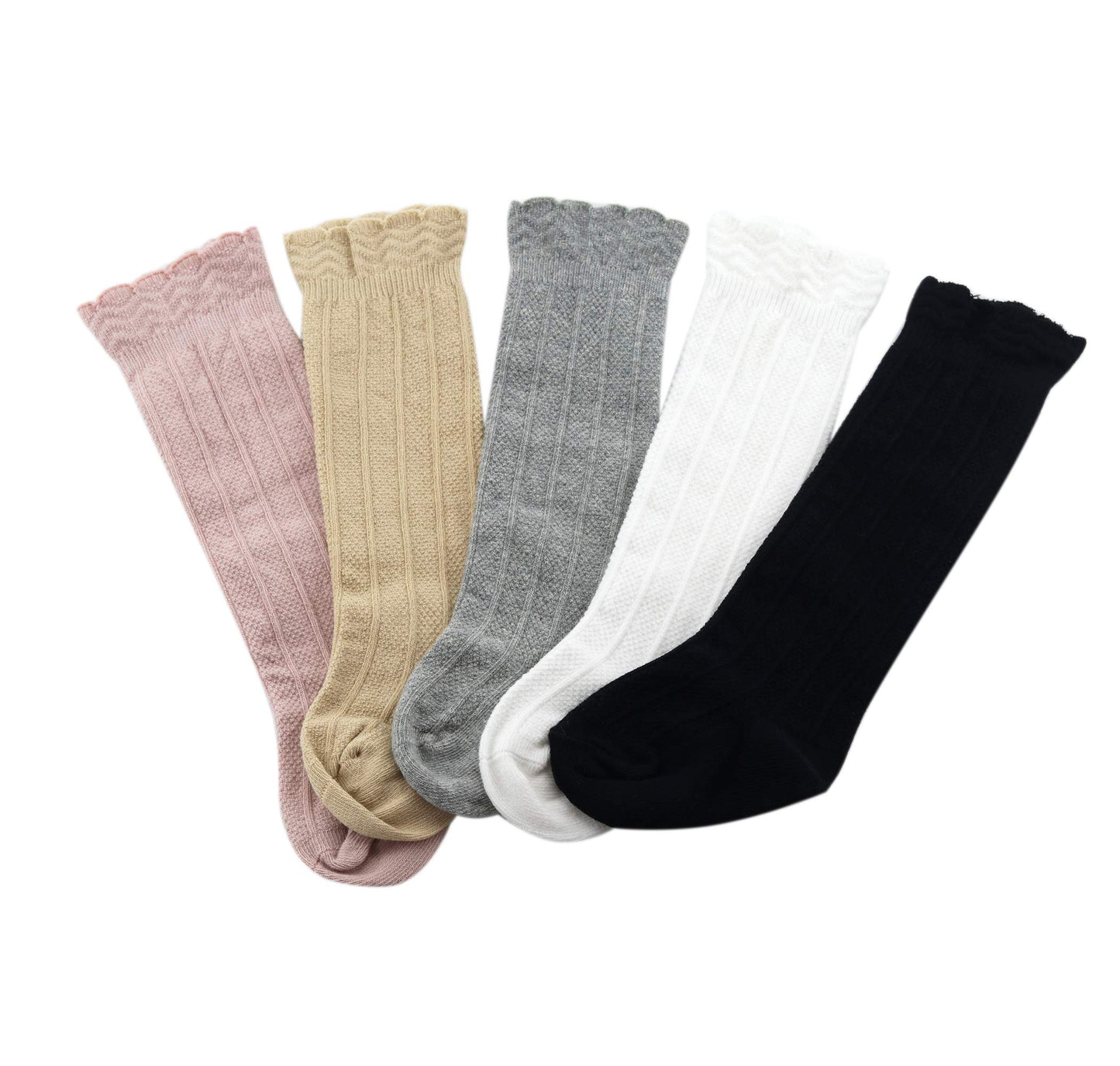 Bestjybt Baby Girls Boys Knee High Socks Cotton Newborn Infants Toddlers Cable Knit Tube Ruffled Stockings, 5 Pairs (Multicolor,
