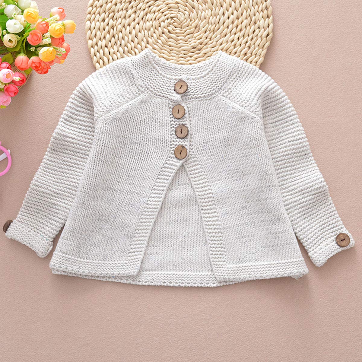 Willow Dance Toddler Baby Girls Autumn Winter Clothes Button Knitted Sweater Cardigan Cloak Warm Thick Coat (Beige, 1-2T)