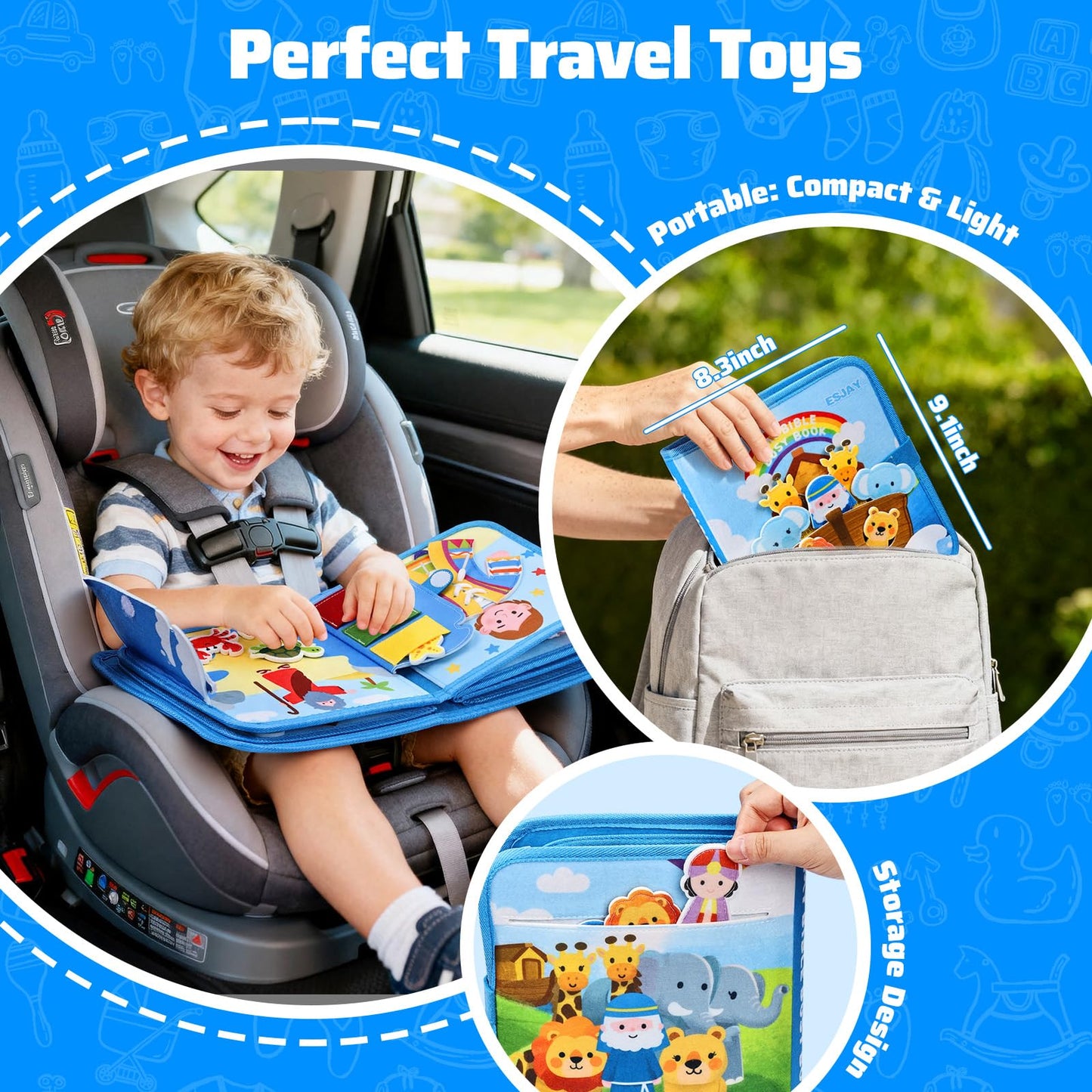 Esjay Busy Board Bible Busy Book for Toddlers, Montessori Toys 1 2 3 Year Old Toddler Baby, Noahs Ark Toy Baptism Birthday Gift