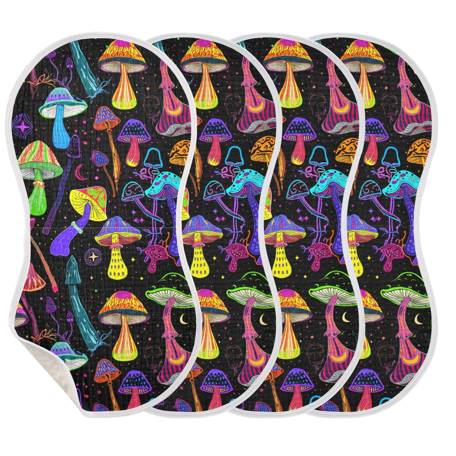 J JOYSAY Mushroom Stars Dark Baby Burp Cloths for Boys Girls Large 22x11 Cotton 4 Layer Burping Cloths for Babies Unisex one