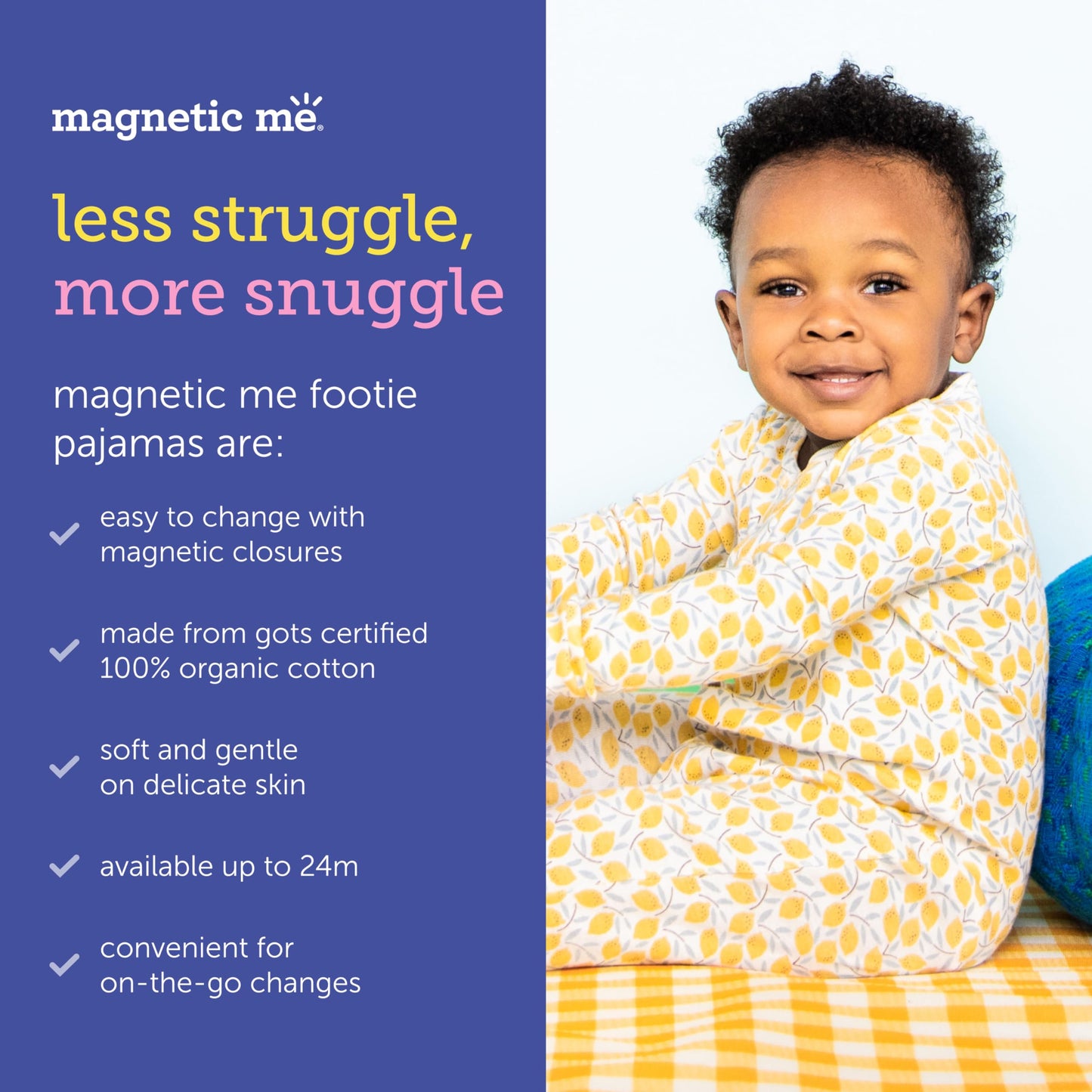 Magnetic Me Footie Pajamas 100% Organic Cotton Baby Boys Sleepwear Quick Magnetic Fastener Sleeper Darjeeling Dasmask 6-9 Months