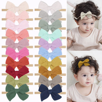 Doboi 20Pcs Baby Headbands Hair Bows Muslin Gauze Bows Elastic Nylon Hairbands Boutique Soft Hair Accessories For Girls Newborns