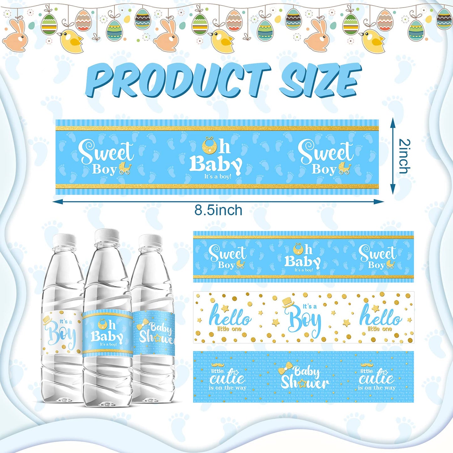 Teling 80 Pieces Baby Shower Water Bottle Labels Waterproof Water Bottle Stickers Wrappers Labels For Baby Shower Party Decorati