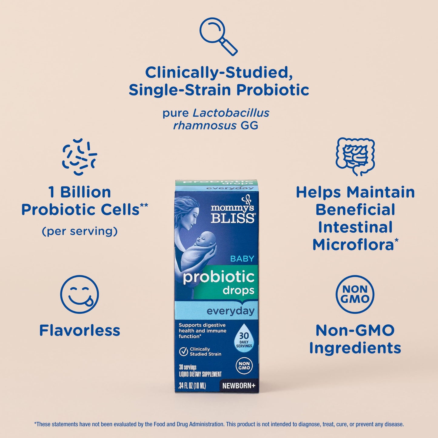 Mommy'S Bliss Baby Probiotic Drops, Daily Gas, Constipation And Colic Symptom Relief + Immune Support, Newborns & Up, 0.34 Fl Oz