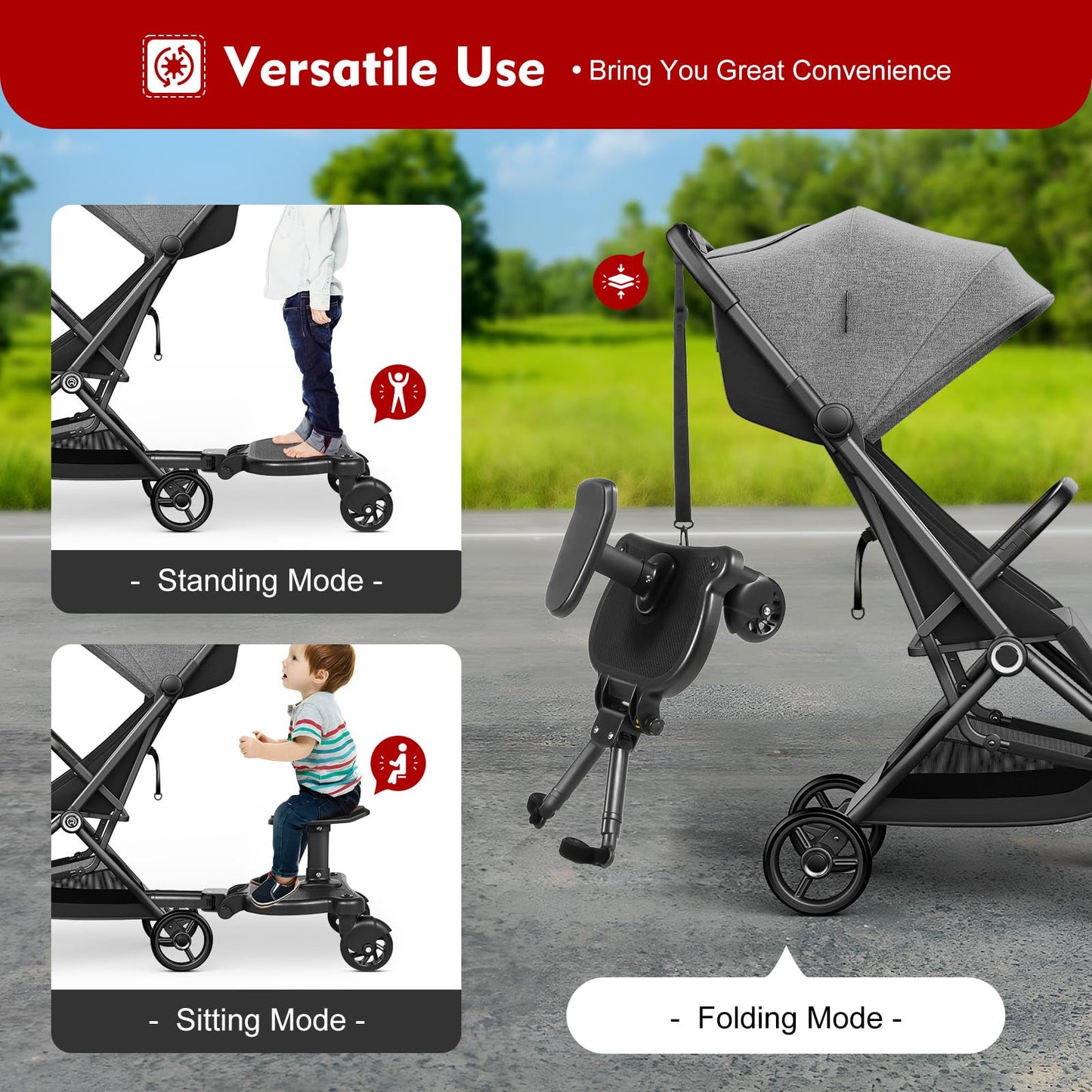 Hifmghe Universal Stroller Board, Adjustable 2-In-1 Stroller Glider Board Baby Car Attachment With Detachable Seat Holds Childre