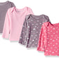 Hanes baby girls Ultimate Flexy 4 Pack Long Sleeve Crew Tees T Shirt Set, Pink Shapes, 18-24 Months US