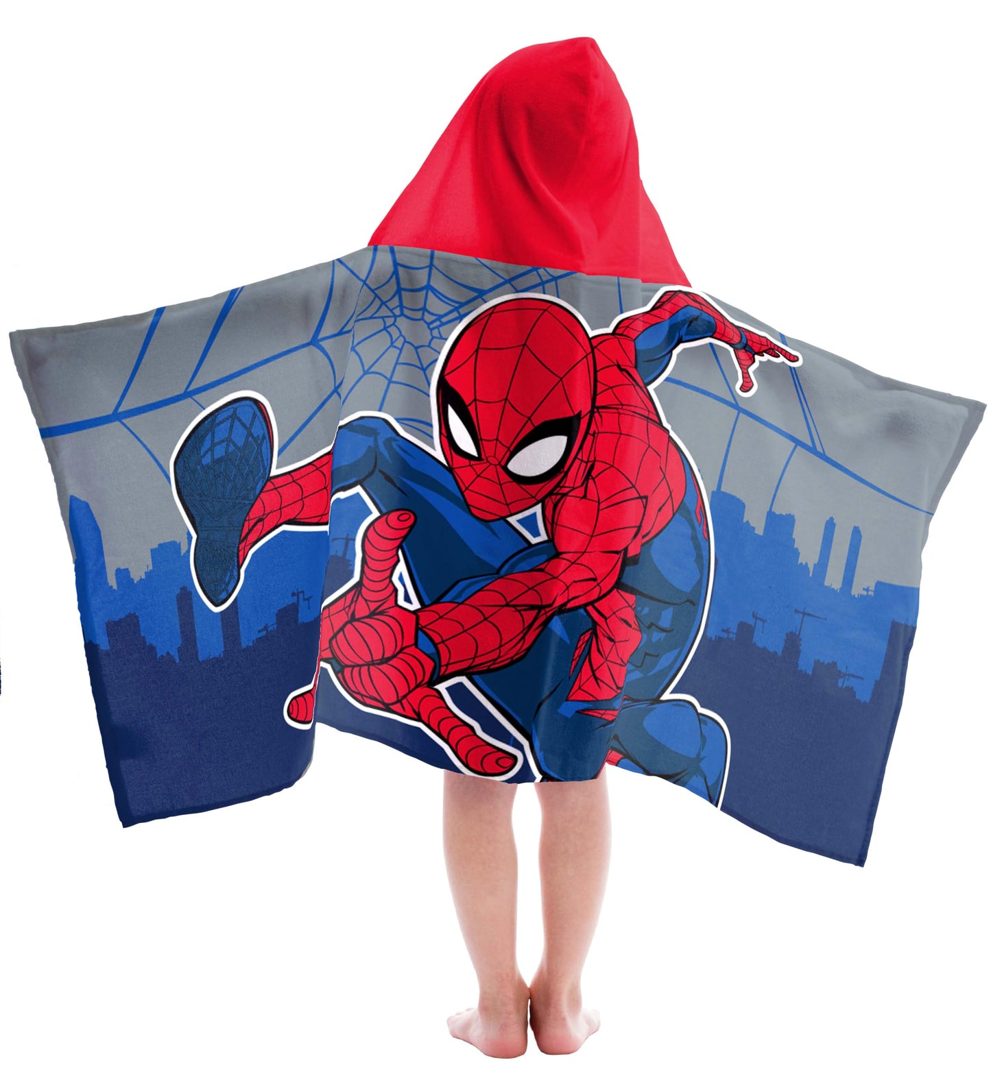 Jay Franco Hooded Bath and Beach Towel - Soft & Cozy 22 x 51 Kids Cotton Pool Towel, Multicolored - Spiderman