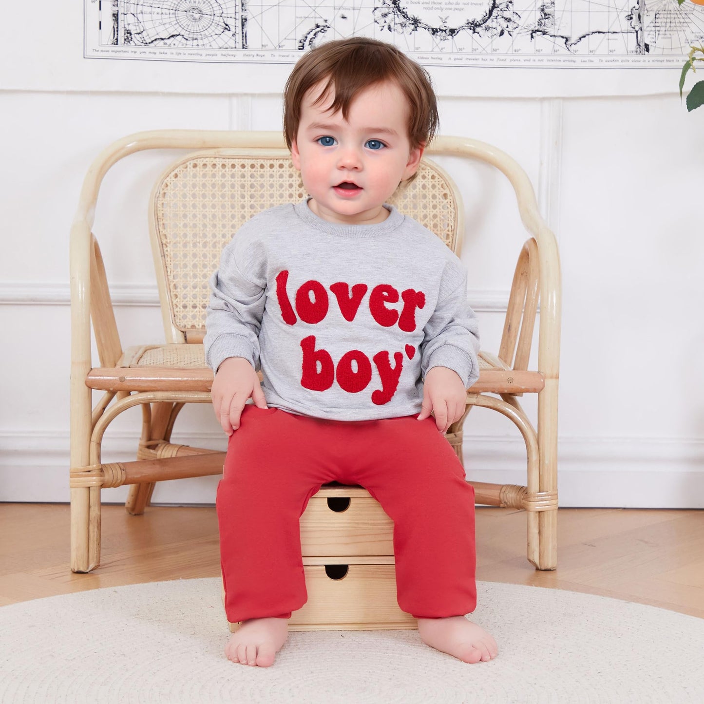 Ursobutegl Toddler Baby Boy Valentine'S Day Outfit Lover Boy Embroidery Letter Sweatshirt Pullover Tops Jogger Pants Clothes (Gr