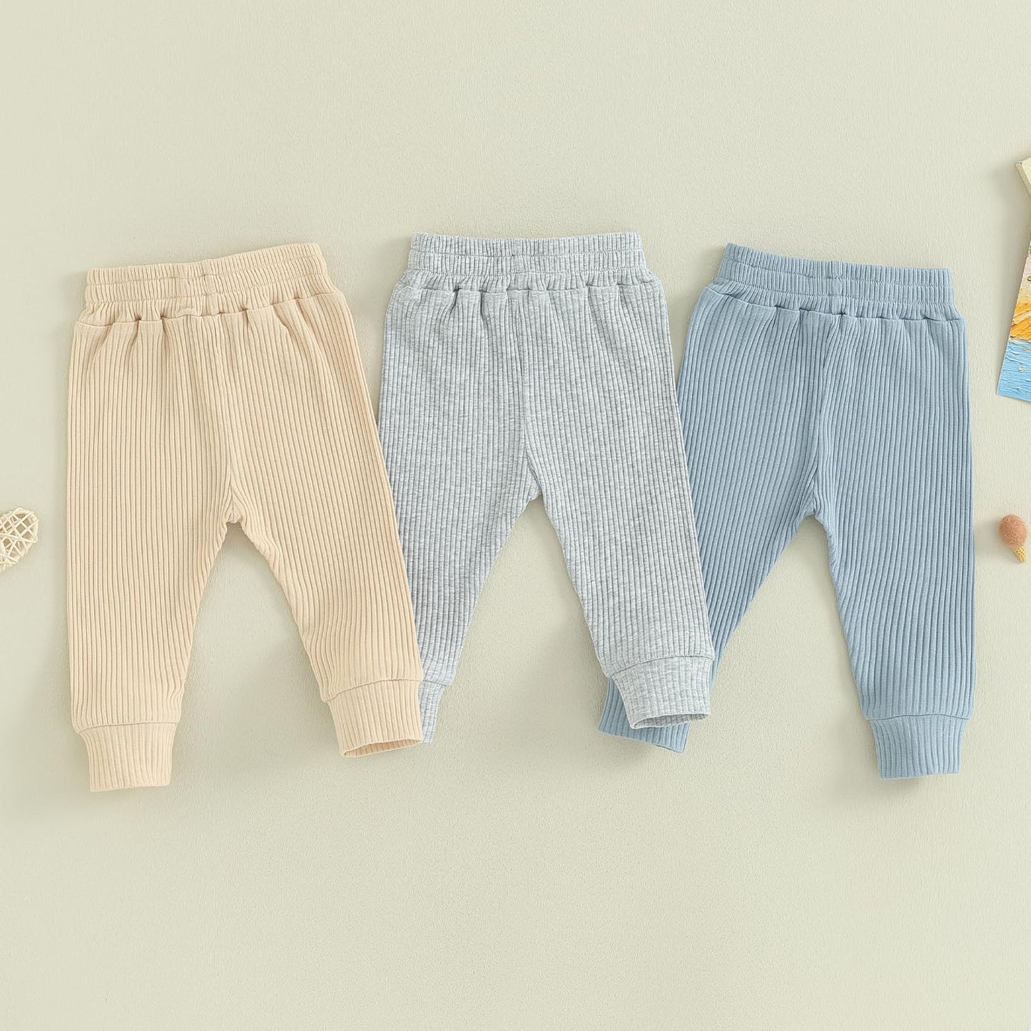 Yoawdats Baby Boys' 3-Pack Pull-On Jogger Pants Girls' Knit Pants Classic Fit Elastic Waist Toddler Pants Infant Long Pants