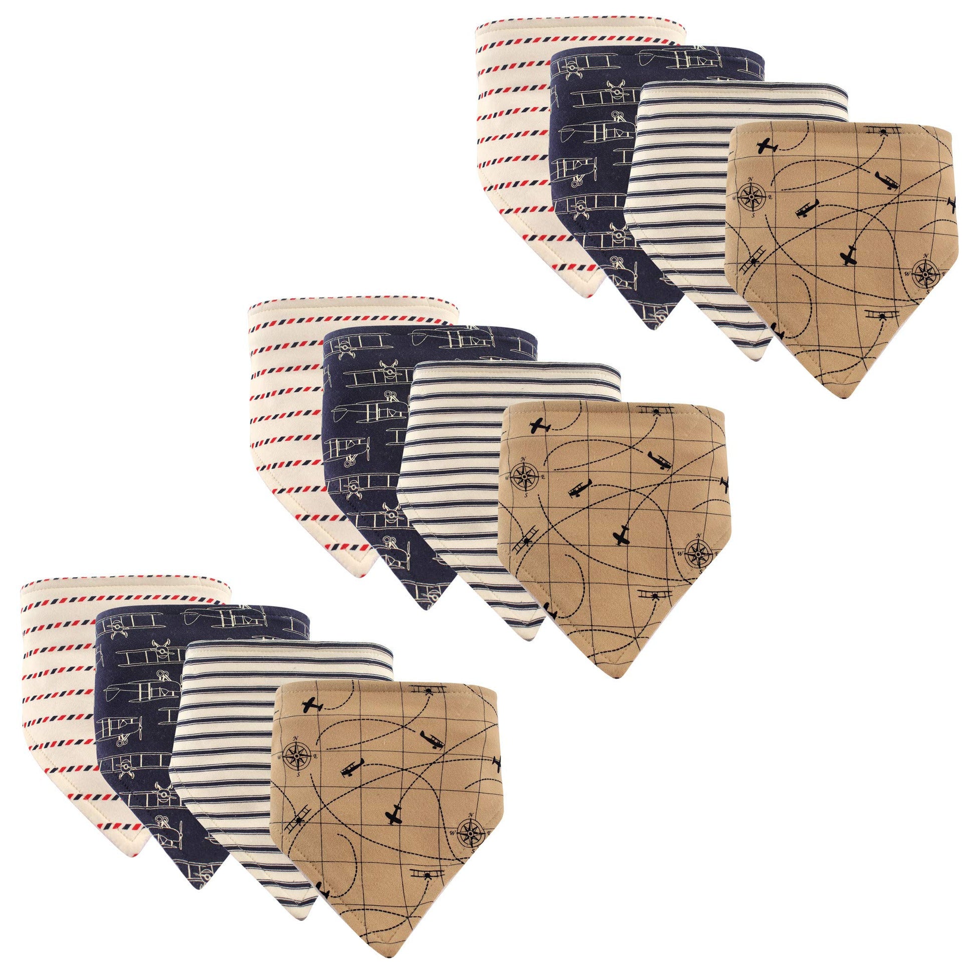 Hudson Baby Unisex Baby Cotton Bandana Bibs, Airplanes 12-Pack, One Size