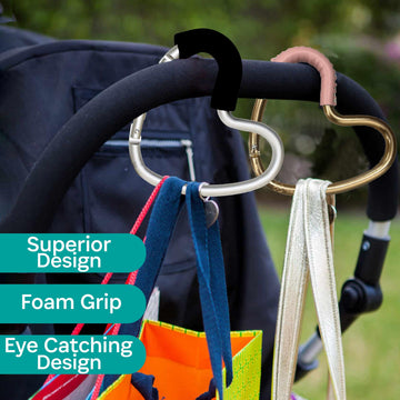 BUGGY HEART HOOK by BUGGYGEAR - The Perfect Way to Carry Your Baby Diaper Bag - Use Buggy Gear Heart Hook on Your Stroller Handl