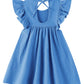 Lyxiof Toddler Baby Girl Cotton Linen Dress Ruffle Sleeve Halter Sleeveless Kids Casual Dresses Royal Blue 130Cm