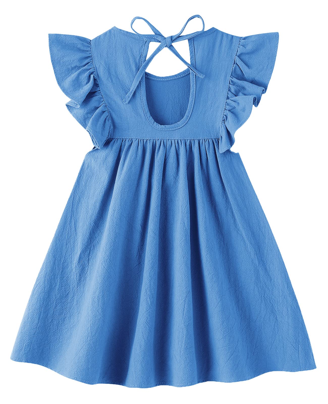 Lyxiof Toddler Baby Girl Cotton Linen Dress Ruffle Sleeve Halter Sleeveless Kids Casual Dresses Royal Blue 130Cm