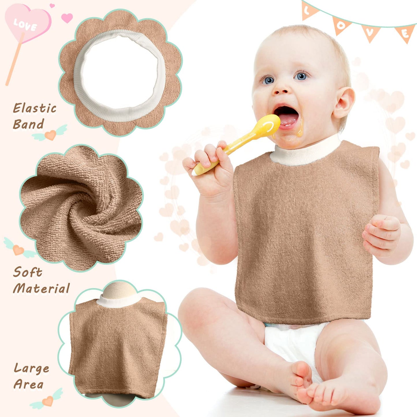 6 Pcs Pullover Baby Bibs Cotton Terry Toddler Absorbent Infant For Feeding And Drooling Towel Slip On Bib(Lively Color)