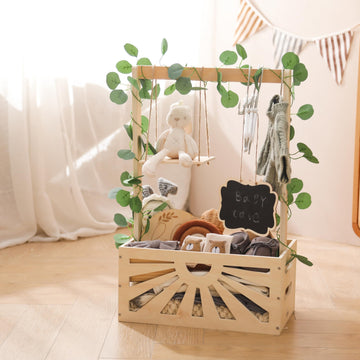 Wooden Baby Shower Crate Closet, Baby Basket With Adjustable Handle And Garland, Storage Crate Hamper, Baby Shower Wooden Gift C