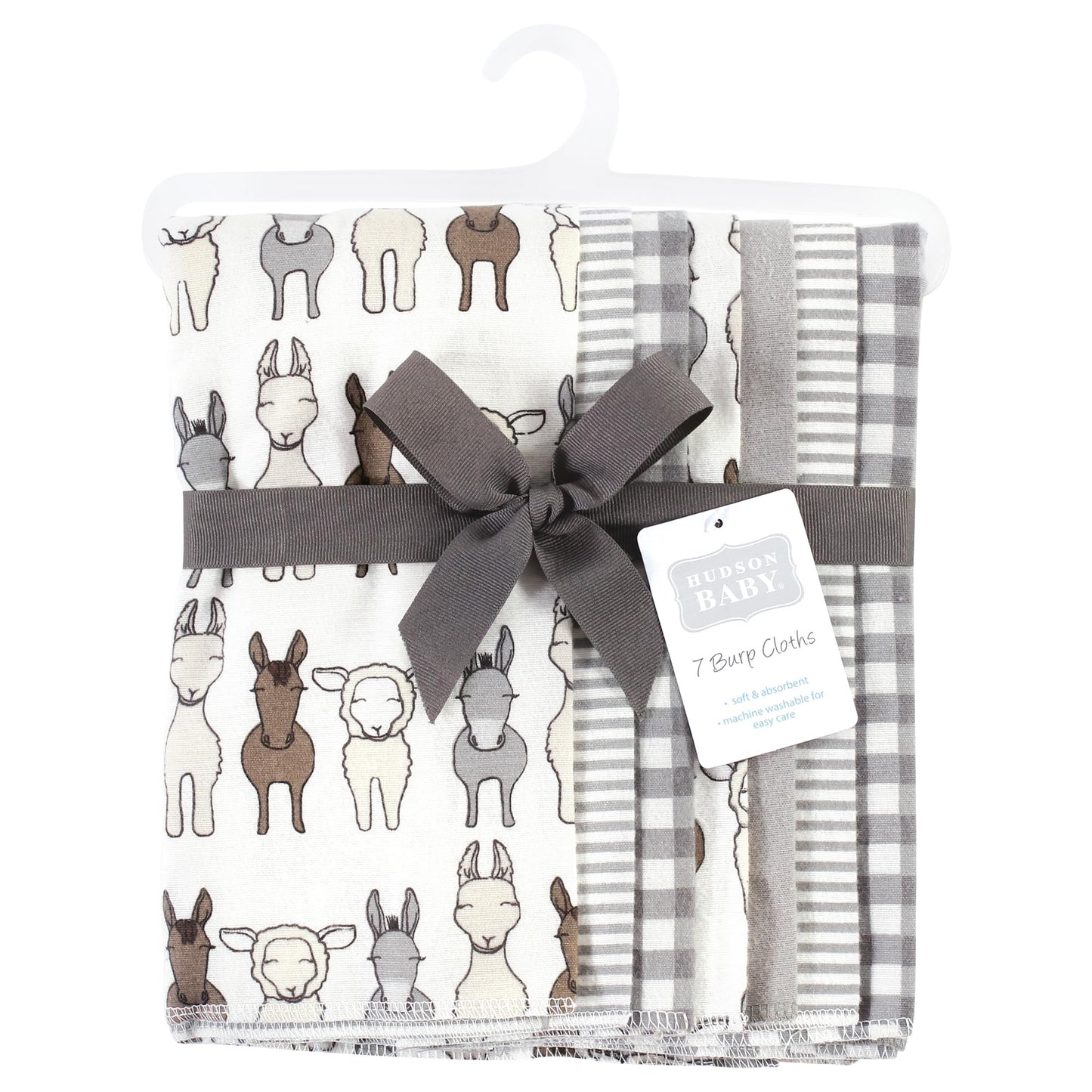 Hudson Baby Unisex Baby Cotton Flannel Burp Cloths, Farm Friends Cream 7-Pack, One Size