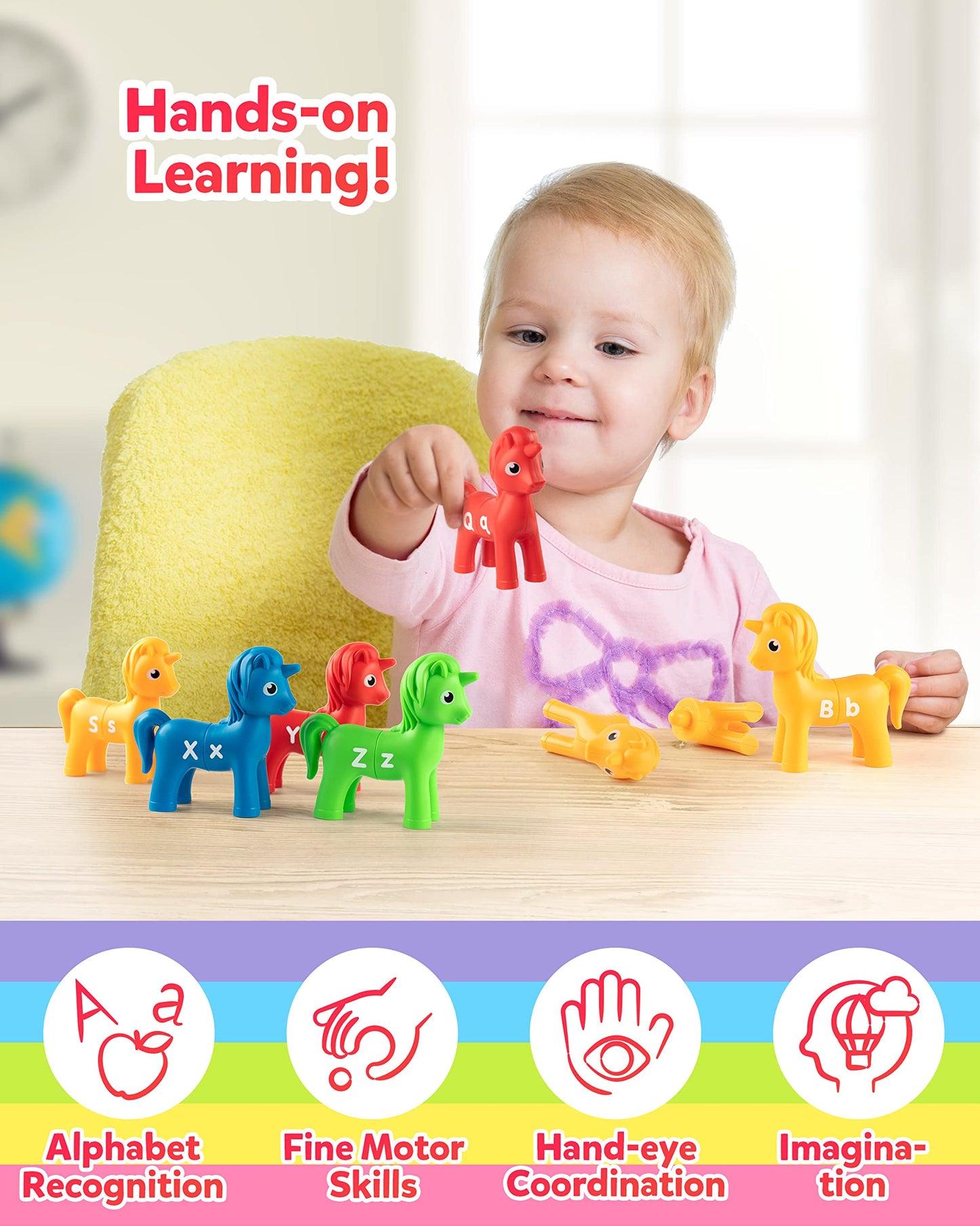 Coogam Unicorn Uppercase & Lowercase Letters Matching Game,13pcs Double-Sided ABC Letter Toys with 26 Alphabet Recognition Match