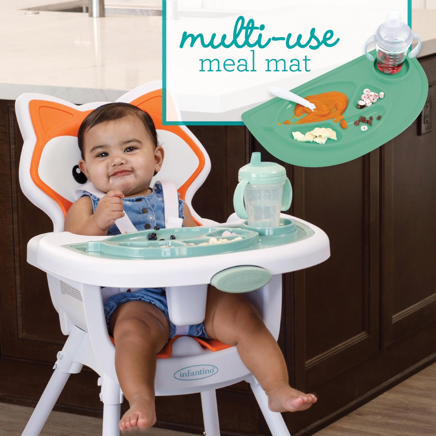 Infantino Grow-With-Me 4-In-1 Convertible High Chair, Fox-Theme, Space-Saving Design, Booster And Toddler Chair For Infants & To