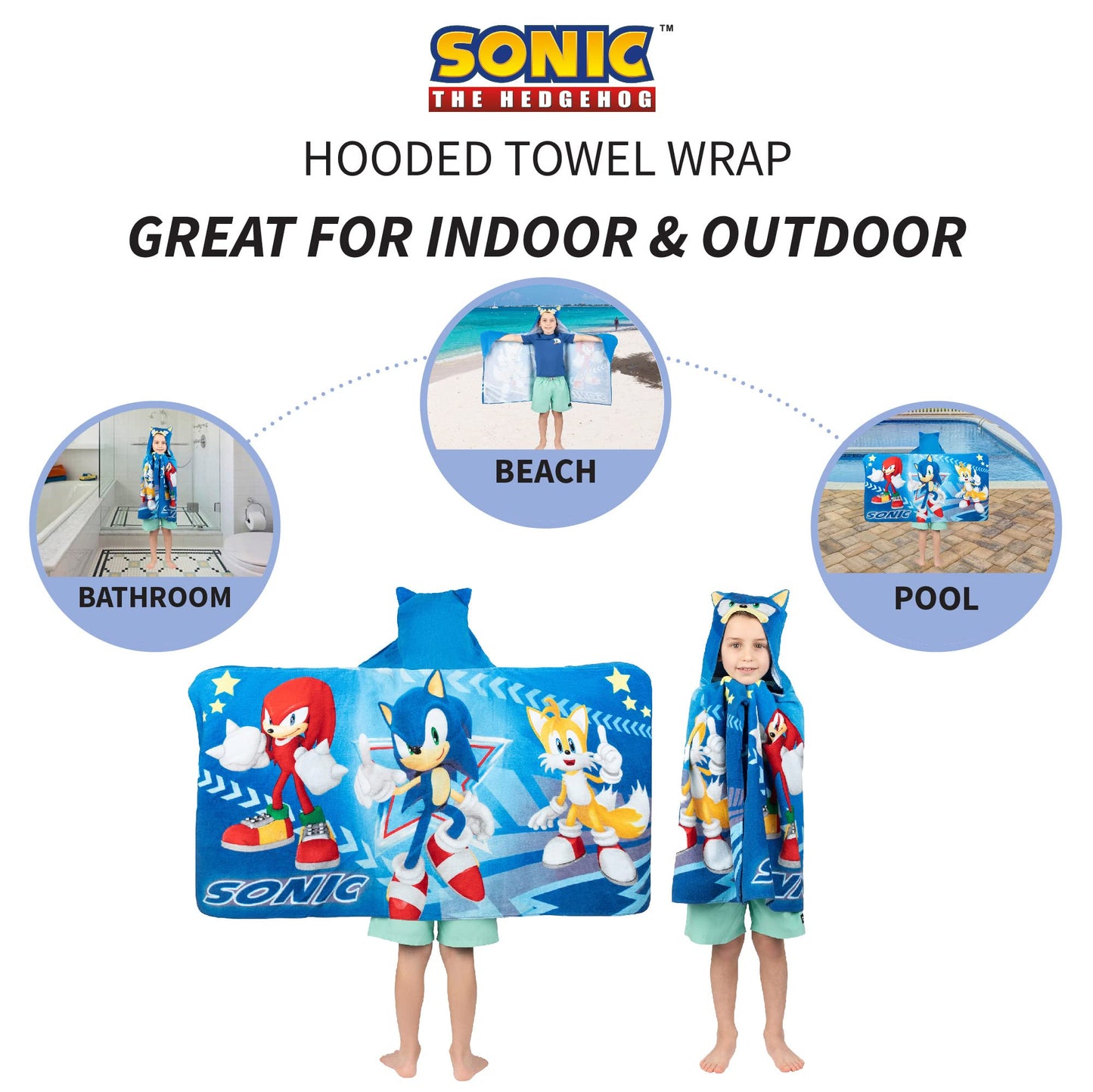 Sonic The Hedgehog, Anime, Bath/Pool/Beach Soft Cotton Terry Hooded Towel Wrap, 24 In X 50 In, By Franco Kids