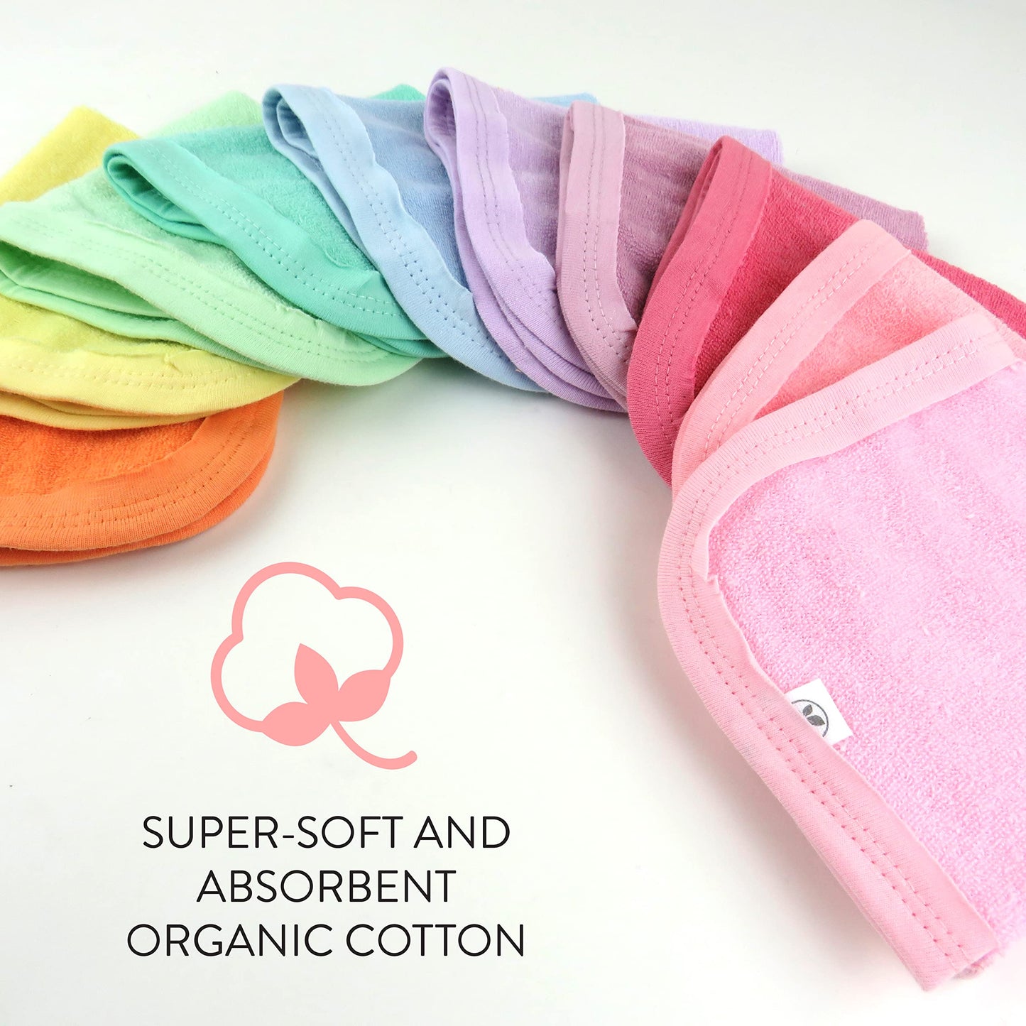 Honestbaby 10-Pack Organic Cotton Baby-Terry Wash Cloths, Rainbow Pinks, One Size