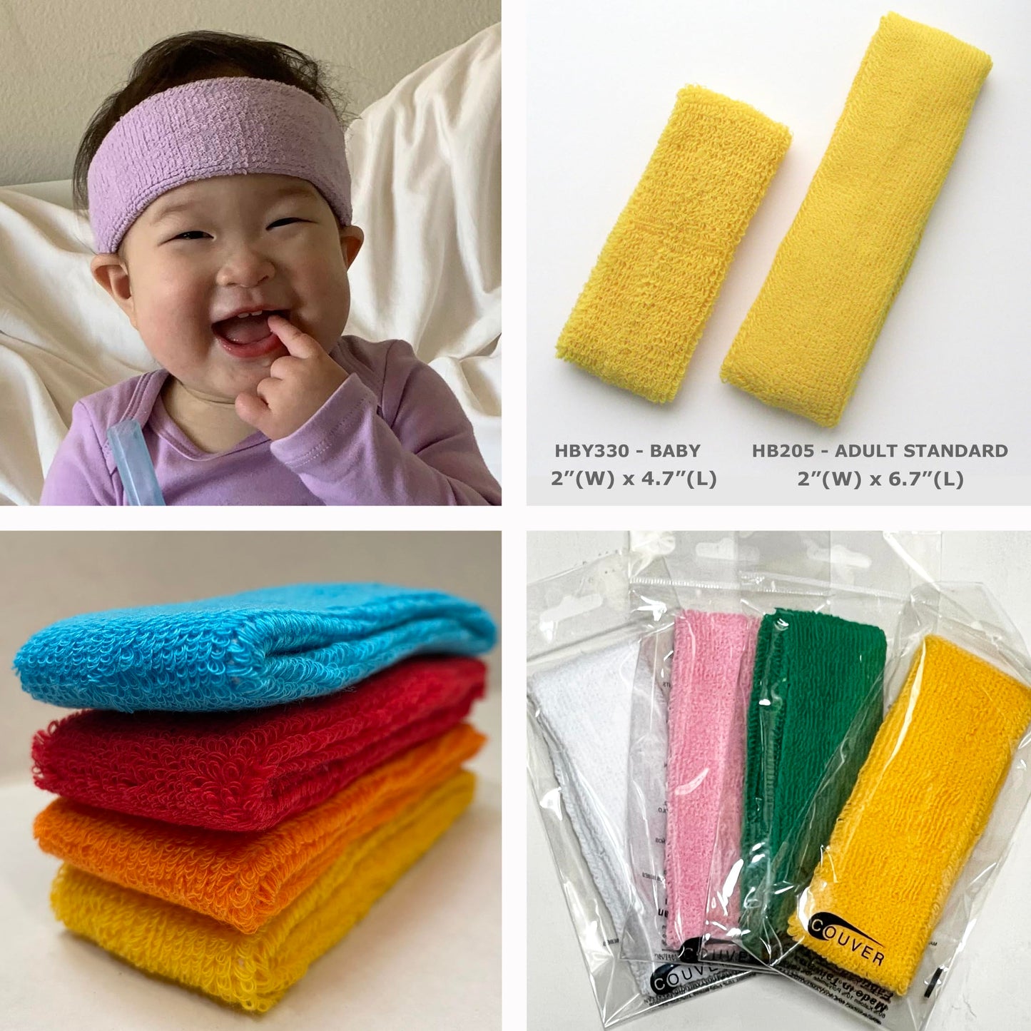 Couver Baby Infant Red Terry Solid Color Headband/Terry Cloth Head Band - 4Pieces