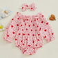Baby Girls Valentines Day Romper Heart Print Long Sleeve Jumpsuit Cute Headband Newborn Infant Valentine Outfit (Pink, 0-3 Month