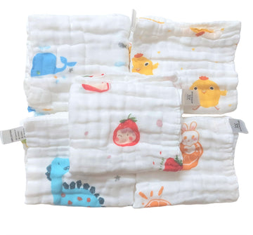 MUMLAP Muslin Cotton Face Napkin Towels for Newborn Baby Soft Reusable Napkins for Infants Toddlers, 6 Layered (Pack of 5 Baby w